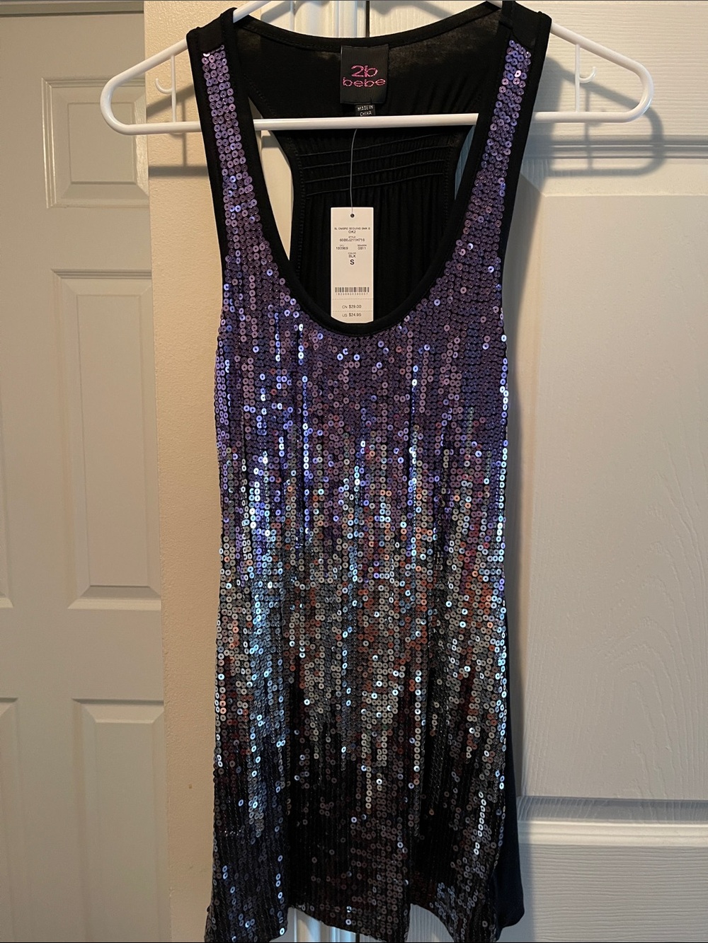 bebe Purple Ombre Sequin Mini Tank Dress